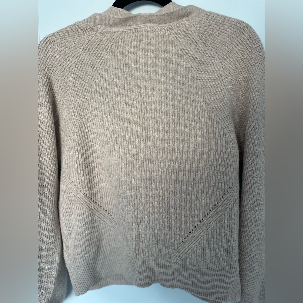 By Anthropologie Women’s Faux Wrap Sweater Medium Beige Ribbed Knit Long Sleeve - Picture 6 of 11